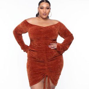 Plus Size Chenille Ruched Dress - Brick